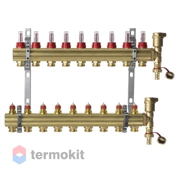 Комплект коллекторов Danfoss FHF-9F set из латуни, 9 контуров
