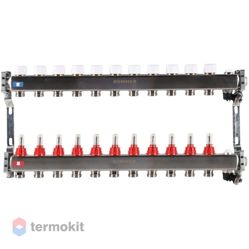 Коллектор из нержавеющей стали Rommer RMS 1201 с расходомерами, 11 вых.