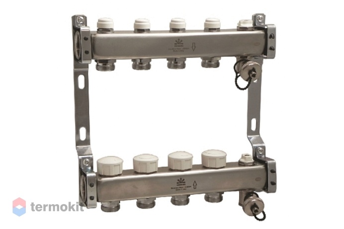 Gekon Коллекторный блок с термостатическими клапанами и ручными воздухоотводчиками 1"x 3/4" на 8 вых.