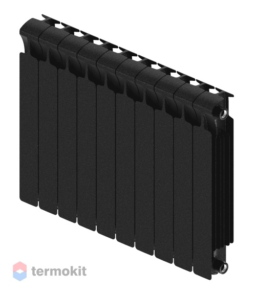 БиМеталлический радиатор Rifar Monolit Ventil 500 \ 10 секций \ 50мм с нижним правым подключением Антрацит RAL 9005