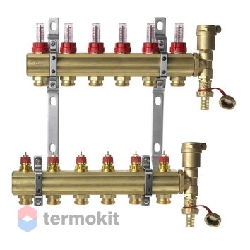 Коллектор Danfoss FHF-6F из латуни для 6 контуров, с преднастройкой и расходомерами