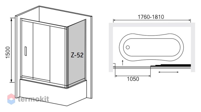 Душевая шторка на ванну RGW Screens SC-81 (SC-41+ Z-52) 1500х1800x700 (рифленое стекло) Хром