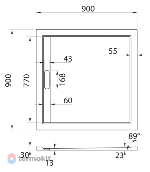 Душевой поддон Cezares TRAY 900х900х30 TRAY-AS-A-90-30-W