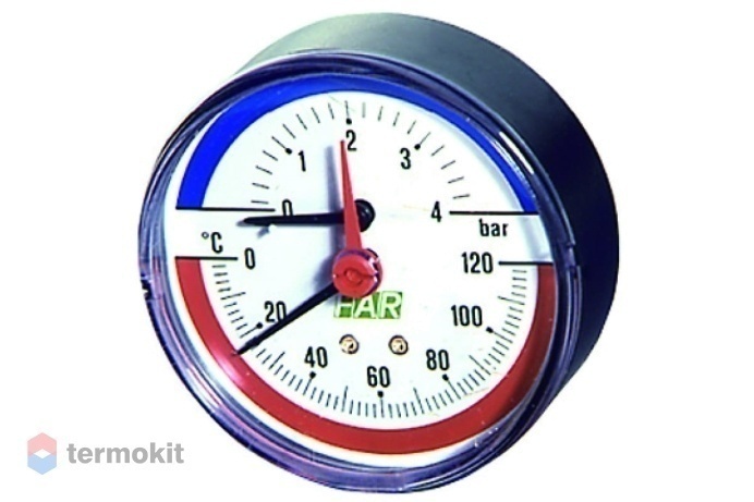 Far Термоманометр 0-4 бар, 0-120 °C, O 80 мм, торцевое соединение 1/2"