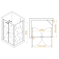 Душевой уголок RGW Passage PA-144B (PA-104B+Z-050-2B+O-204B) 1950x1200x1000 черный 060814420-14