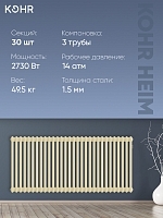 Стальной трубчатый радиатор Kohr Heim 3057/30 секций с боковым подключением 3/4 RAL1015