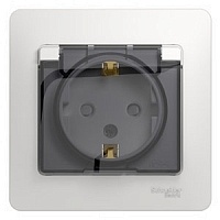 Электрическая розетка с/з со шторками с крышкой в сборе 16А IP44 Schneider Electric Glossa Шнайдер Электрик Глосса Белая GSL000148