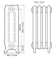 Чугунный радиатор Radimax Bristol 600 7 секций с боковым подключением