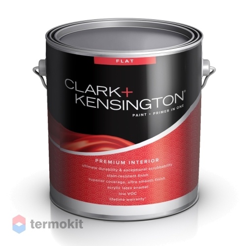 Clark+Kensington Premium Flat, Интерьерная высокопрочная матовая краска с керамическими микрогранулами, белая база, 0.946 л