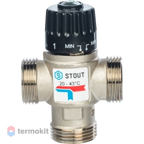 STOUT Термостатический смесительный клапан для систем отопления и ГВС. G 1" НР 20-43°С KV 1,6