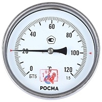 РОСМА Термометр БТ-51.211 (0-120 С) G1/2  100мм, длина штока 46мм. биметаллический, осевое присоединение, с защитной гильзой, КТ1,5.