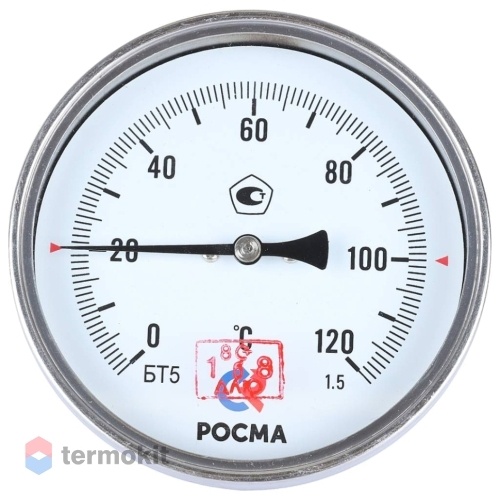 РОСМА Термометр БТ-51.211 (0-120 С) G1/2 100мм, длина штока 46мм. биметаллический, осевое присоединение, с защитной гильзой, КТ1,5.
