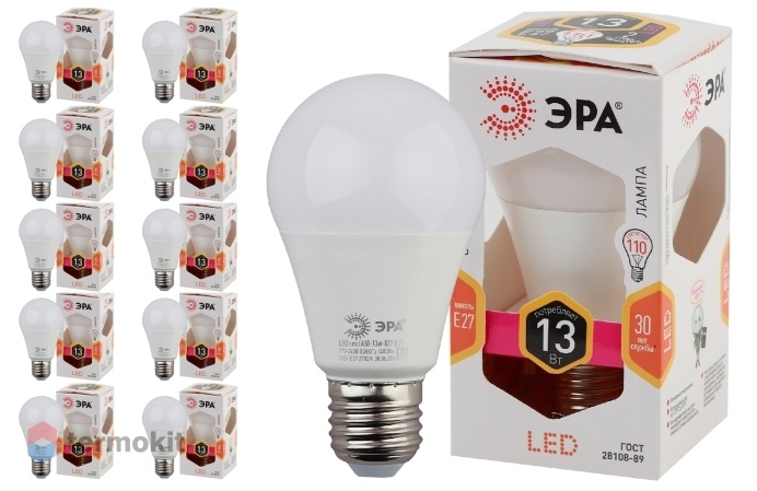 Лампа светодиодная ЭРА LED A60-13W-827-E27 диод, груша, 13Вт, тепл, E27, 10 шт
