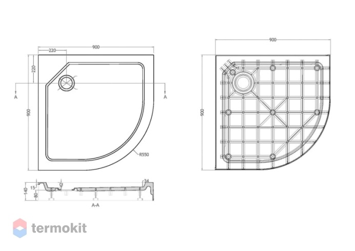 Душевой поддон Cezares TRAY-SMC 900х900х150 TRAY-SMC-R-90-550-150-W