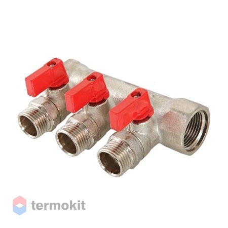 Коллектор Valtec с отсекающими кранами 1" х 1/2" на 3 отвода