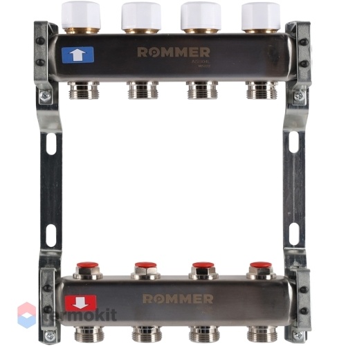 Коллектор из нержавеющей стали Rommer RMS 3200 без расходомеров, 4 вых.