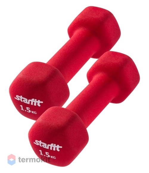 Гантель неопреновая Starfit DB-201 1,5 кг, пара, насыщенный красный