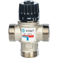 STOUT Термостатический смесительный клапан для систем отопления и ГВС. G 1&quot; НР 20-43°С KV 2,5
