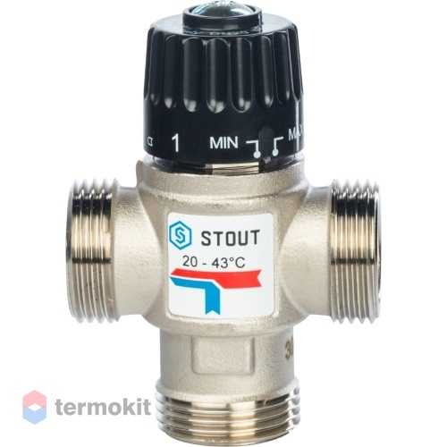 STOUT Термостатический смесительный клапан для систем отопления и ГВС. G 1" НР 20-43°С KV 2,5