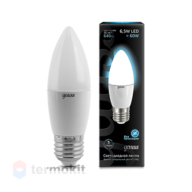 Лампа светодиодная Gauss LED свеча 6,5W E27 4100K FR