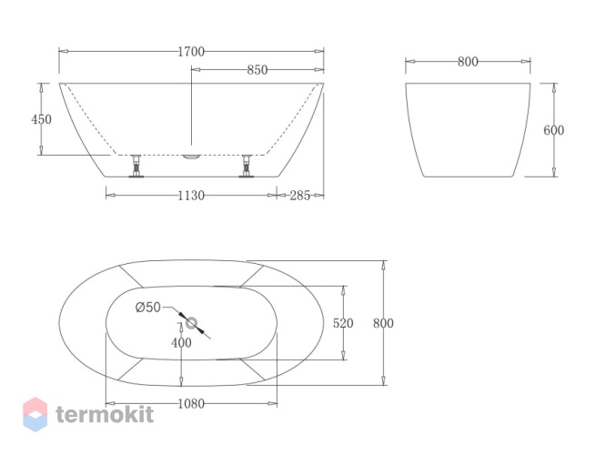 Акриловая ванна BelBagno 1700x800x600 BB77-1700-W0