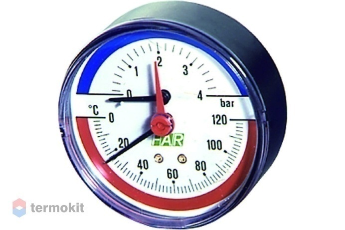 Far Термоманометр 0-10 бар, 0-120 °C, 80 мм, торцевое соединение 1/2"