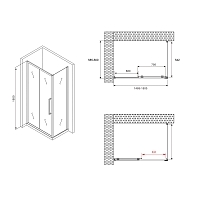 Душевой уголок ABBER Schwarzer Diamant 1950x1500x600 хром AG30150H-S60
