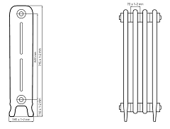 Чугунный радиатор Radimax Leeds 9 секций с боковым подключением