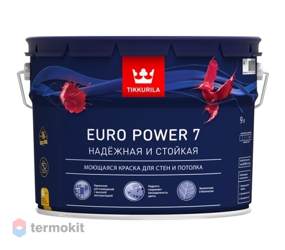 Tikkurila Euro Power 7,Водоразбавляемая краска для стен и потолков,база А, 9л