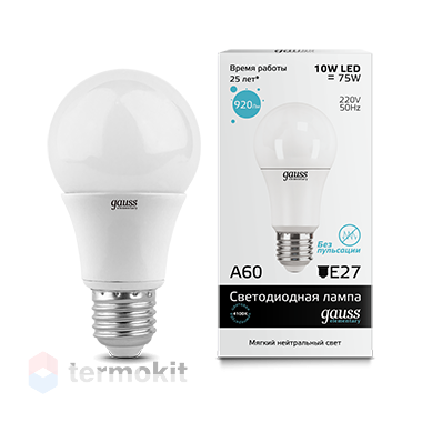 Лампа светодиодная Gauss LED Elementary A60 E27 10W 220V 4100K, 5 шт.