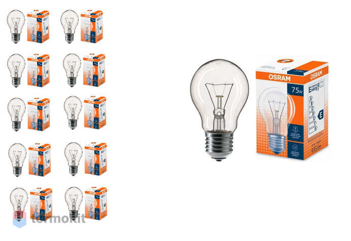 Лампа накаливания Osram CLAS A прозрачная 75W E27, 10 шт.