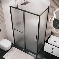 Душевой уголок Grossman Style 1950x1100x800 (стекло шиншилла) левый черный матовый 120.K33.05.1180.21.02