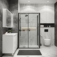 Душевой уголок Grossman Cosmo 1950x1100x800 (стекло шиншилла) левый черный матовый 120.K33.02.1180.21.02