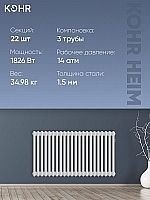 Стальной трубчатый радиатор Kohr Heim 3052/22 секции с боковым подключением 3/4