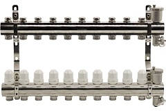 Kromwell Коллекторный блок из латуни с терм. вставками и зап. кранами 1&quot; x 3/4&quot; 10 вых.