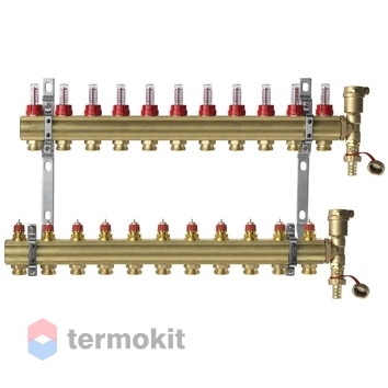 Комплект коллекторов Danfoss FHF-11F set из латуни, 11 контуров