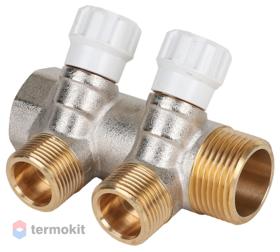 MVI Коллектор латунный с регулирующими вентилями 1"x3/4"x2 выхода