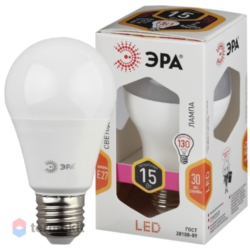 Лампа светодиодная ЭРА LED A60-15W-827-E27 R диод, груша, 15Вт, тепл, E27, 10 шт