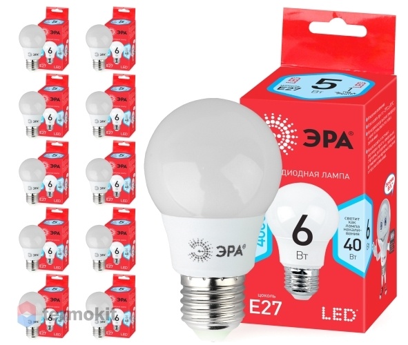 Лампа светодиодная ЭРА ECO LED A55-6W-840-E27 диод, груша, 6Вт, нейтр, E27, 10 шт