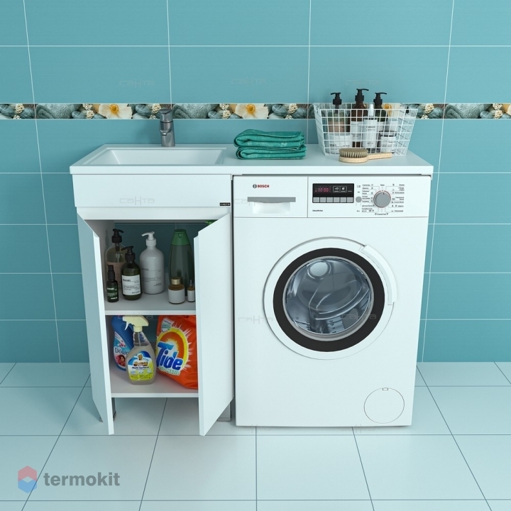 Тумба под раковину СанТа Марс 48 над стиральной машиной напольная белый ...