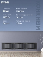 Стальной трубчатый радиатор Kohr Heim 3030/38 секций с боковым подключением 3/4 черный