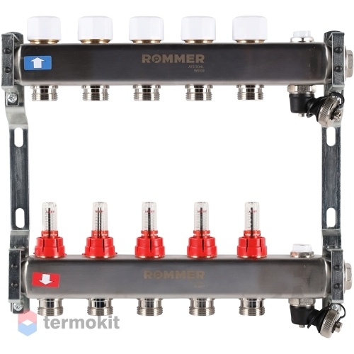 Коллектор из нержавеющей стали Rommer RMS 1201 с расходомерами, 5 вых.