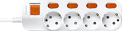 Удлинитель Anam Legrand e-Fren 4 с выключателем+ индивидуальным выкл.,шнур 2.5м, 16A, 250V