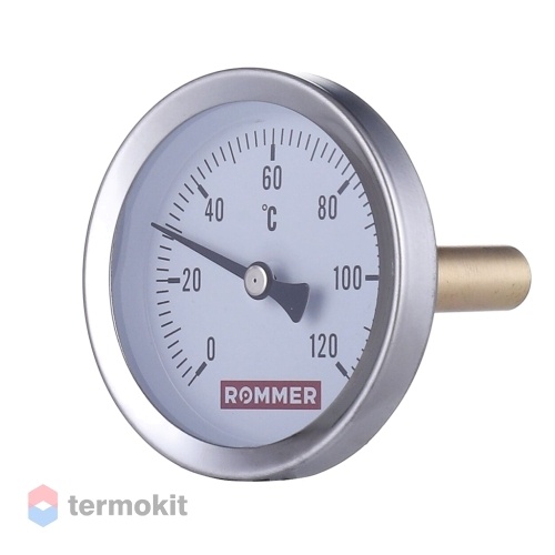 ROMMER Термометр биметаллический с погружной гильзой. Корпус Dn 100 мм, гильза 75 мм 1/2 , 0...120°С