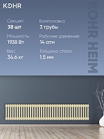 Стальной трубчатый радиатор Kohr Heim 3030/38 секций с боковым подключением 3/4 RAL1015