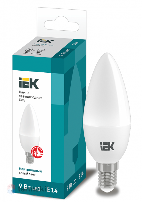 Лампа светодиодная IEK ECO C35 свеча 9Вт 230В 4000К E14