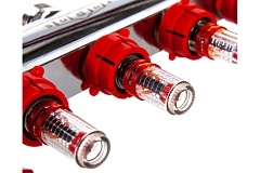 Kromwell Коллекторный блок из латуни с терм. клапанами и расходомерами 1" x 3/4" "евроконус" 4 вых.