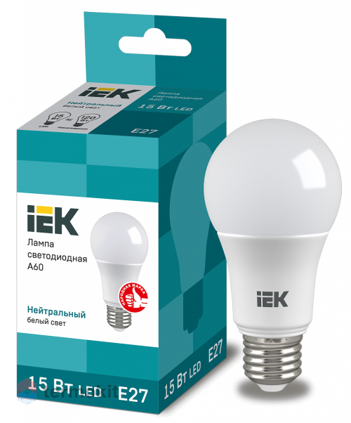 Лампа светодиодная IEK ECO A60 шар 15Вт 230В 4000К E27