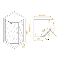 Душевой уголок RGW Passage PA-081 1950x1000x1000 (матовое стекло) хром 35088100-21