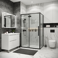 Душевой уголок Grossman Cosmo 1950x1000x1000 (стекло шиншилла) левый черный матовый 120.K33.02.1010.21.02